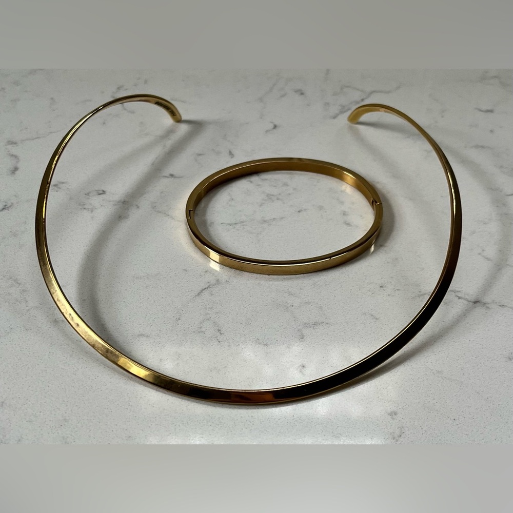 Minimalist Gold Torque Choker Collar And Lock Bracelet